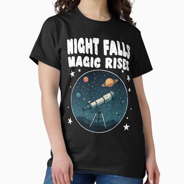 Item preview, NIGHT FALLS MAGIC RISES stargazer astronomy telescope stargazing planets and stars solar system galaxy  designed and sold by Jt41.