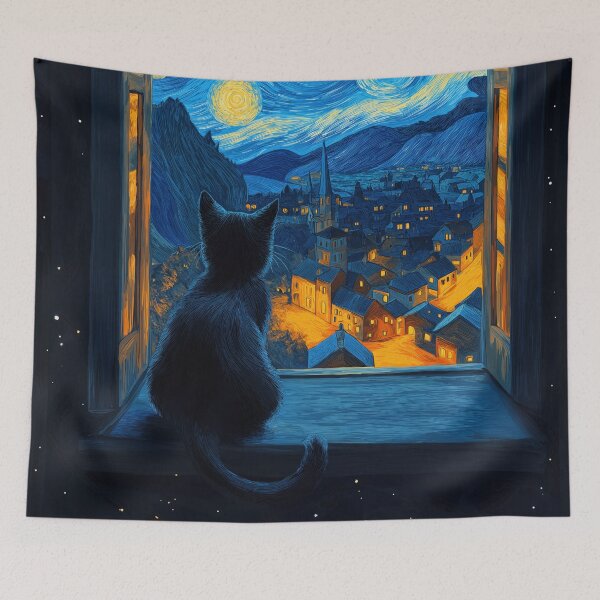 Item preview, Cat Starry Night Van Gogh Window designed and sold by MidCenturyStore.