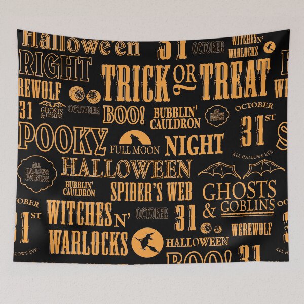Item preview, Halloween typography pattern with spooky phrases and elements repeating pattern designed and sold by Jdawnink.