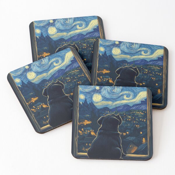 Item preview, Pug Dog Starry Night Van Gogh Window designed and sold by MidCenturyStore.