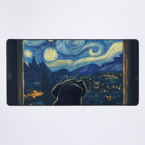 Item preview, Pug Dog Starry Night Van Gogh Window designed and sold by MidCenturyStore.