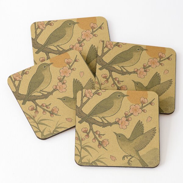 Item preview, Two Bush Warblers in Plum Blossoms – Japanese Woodblock Style designed and sold by TidalEchoes.
