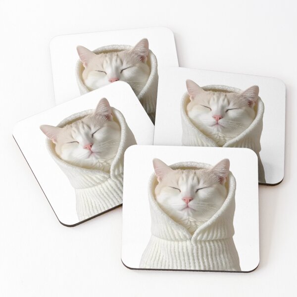 Item preview, Cream Cat in White Knitted Sweater - Cozy Minimalist Feline Art designed and sold by amithachapa.