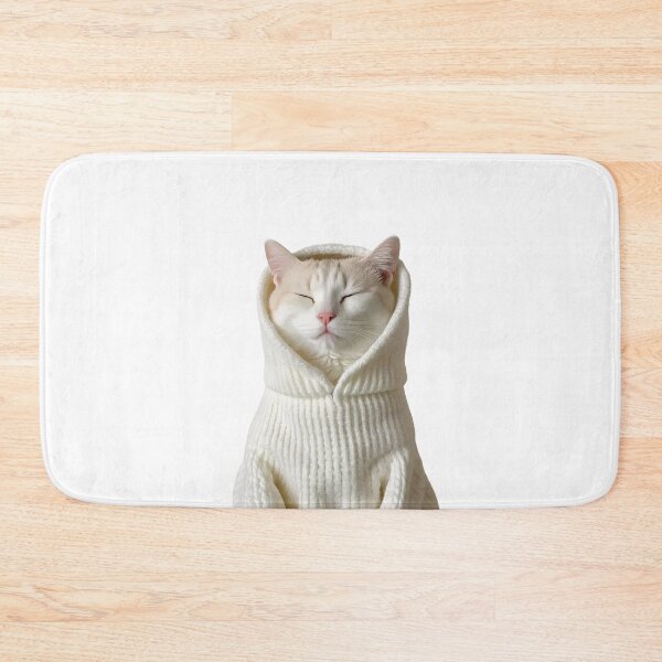 Item preview, Cream Cat in White Knitted Sweater - Cozy Minimalist Feline Art designed and sold by amithachapa.