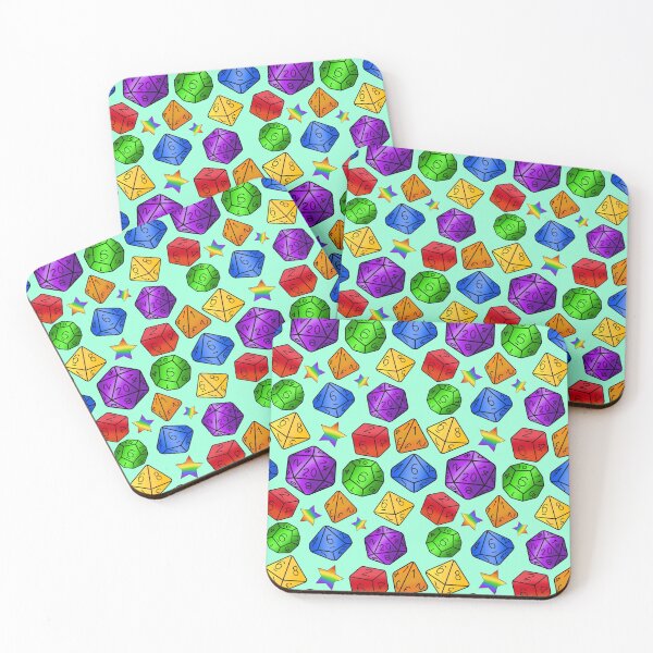 Item preview, Rainbow polyhedral dice set on green designed and sold by Cthulhu loves crafts.