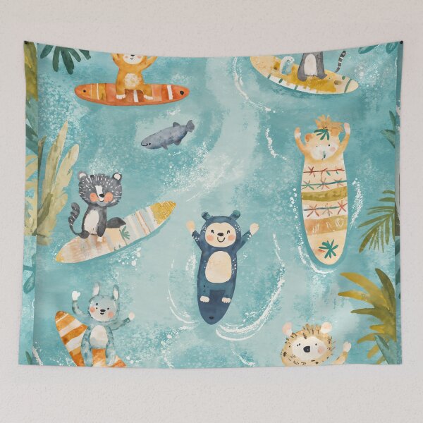 Item preview, Jungle Animals Surfing in Playful Ocean designed and sold by MidCenturyStore.