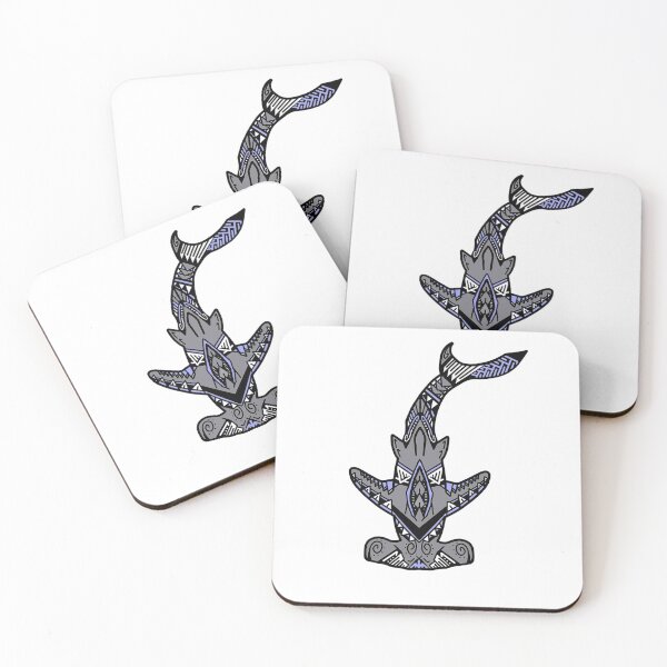 Item preview, Light Gray and Blue Tribal Hammerhead Shark designed and sold by Steeb757.