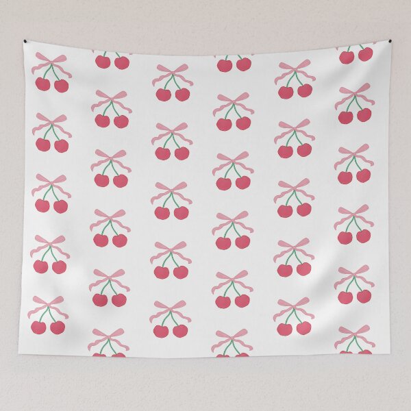 Item preview, Red cherries with pink bow  designed and sold by winterpumpkin.