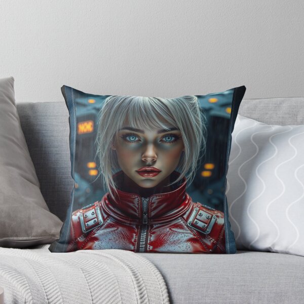 Item preview, Alestra Valska In Her Red Flight Suit Amidst A Rainy Urban Landscape Mesmerizing AI Concept Art by Xzendor7 designed and sold by Xzendor7 Digital Art Creations.
