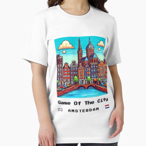 Aperçu de l'œuvre Paysage urbain d'Amsterdam en pixel art : architecture néerlandaise dynamique et scène de canal créée et vendue par Psycho-Crazy.