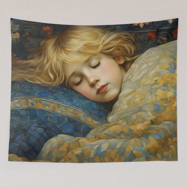Item preview, Dreamy Sleeping Child in Floral Quilt - Soft Vintage Bedtime Art designed and sold by Sandy Richter.