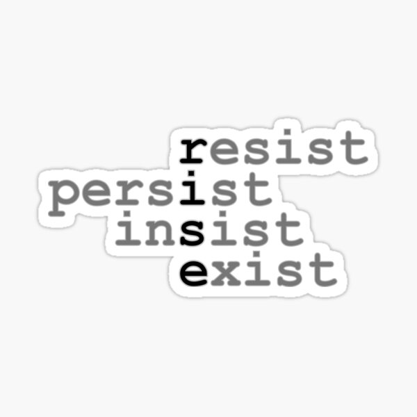 Vista previa del artículo con la obra «Resistir Persistir Insistir Existir Ascender Gris y Negro», diseñado y vendido por GeekMomProjects.