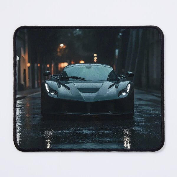 Item preview, black hypercar front view in light rain with reflective lights designed and sold by amithachapa.