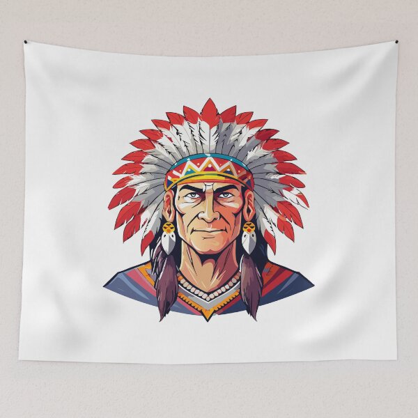 Item preview, Portrait of a Native American old Chief, adorned with a majestic feathered headdress, Indian tribal Warrior Leader designed and sold by Danler.