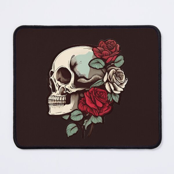 Item preview, "Rose," cool gothic style skull with roses, dark aesthetics designed and sold by Lemon-y-Shark.