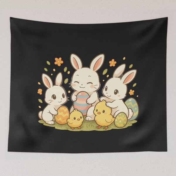 Item preview, Anime Kawaii Easter Eggs Colorful Happy Greetings Spring Rabbit Bunny Chicken designed and sold by Cr320.