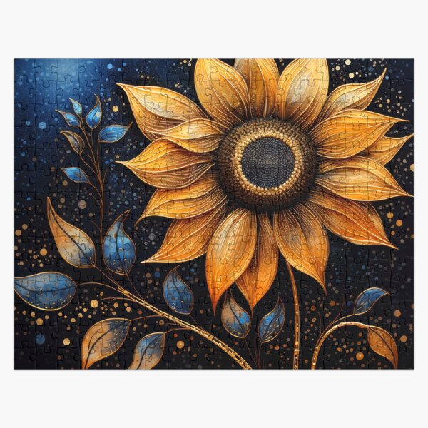 Artikel-Vorschau von Mystische goldene Sonnenblume unter einem sternenklaren Nachthimmel, designt und verkauft von MargaretWiktor.