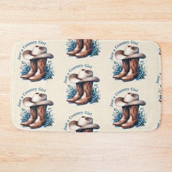 Item preview, Just a Country Girl - Cowboy Boots & Hat - Blue Floral  designed and sold by binspired2shop.