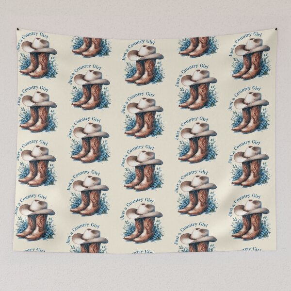 Item preview, Just a Country Girl - Cowboy Boots & Hat - Blue Floral  designed and sold by binspired2shop.