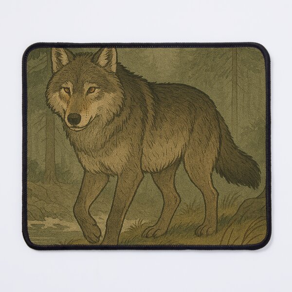 Item preview, Hokkaido Wolf in Misty Forest – Japanese Woodblock Style designed and sold by TidalEchoes.