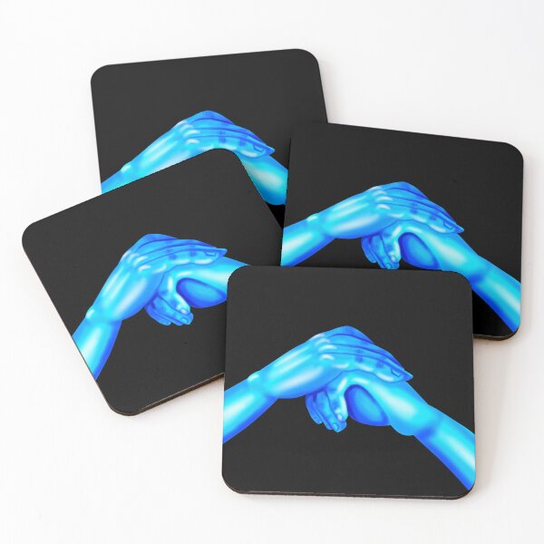 Item preview, Blue neon hands in thoughtful pose, on black background designed and sold by katecheerycake.