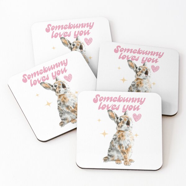 Item preview, Standing bunny Illustration with Text Somebunny Loves You – cute Easter art print designed and sold by olenapetol.