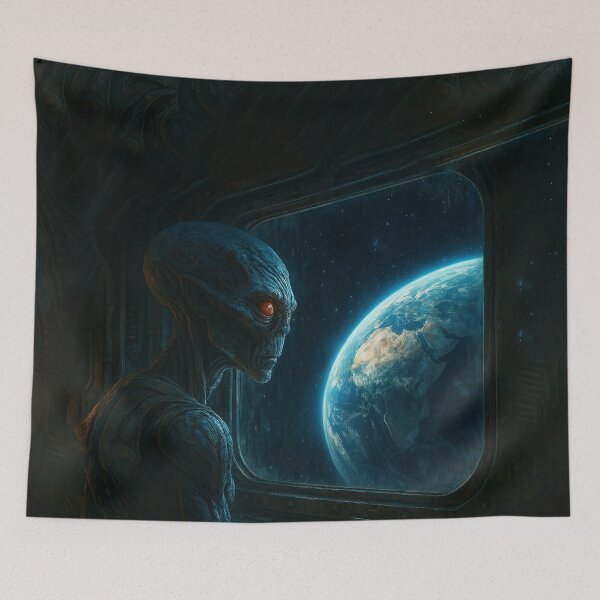 Item preview, Ancient Alien Awakens in Abandoned Spaceship Staring at Earth – Realistic Sci-Fi Art designed and sold by PrometheusStyle.