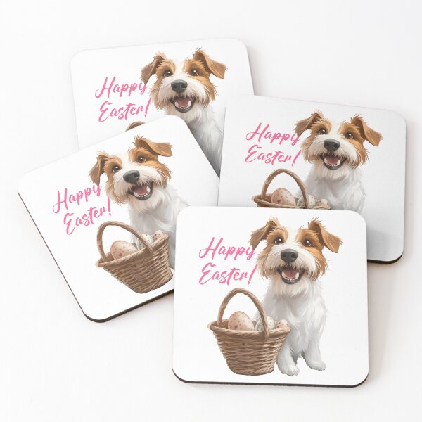 Item preview, Happy Easter dog with wicker basket illustration – cute Holiday Design with Text designed and sold by olenapetol.