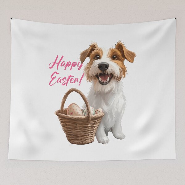 Item preview, Happy Easter dog with wicker basket illustration – cute Holiday Design with Text designed and sold by olenapetol.