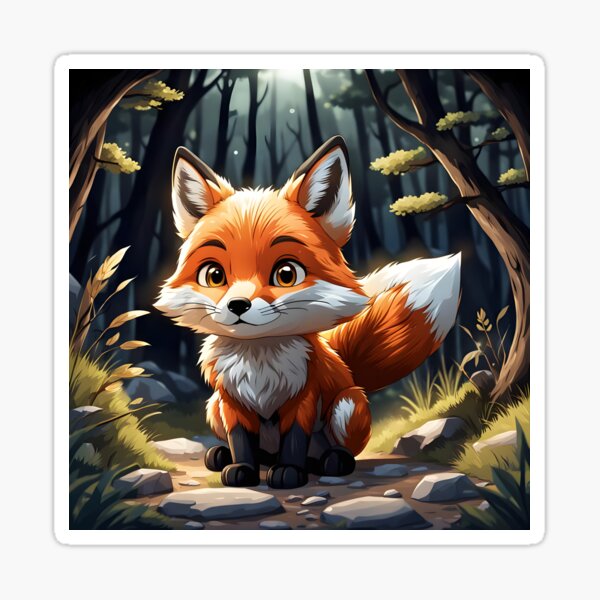 Little fox in a magical forest Sticker