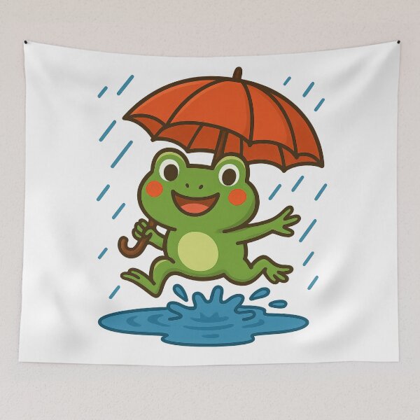 Item preview, Happy Frog Jumping in Rain with Umbrella designed and sold by IraBum.