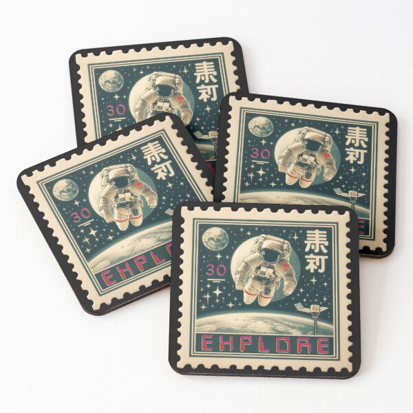 Item preview, Astronaut Space Explorer Retro Sci-Fi Stamp Illustration Sticker designed and sold by No1RetroStamps.