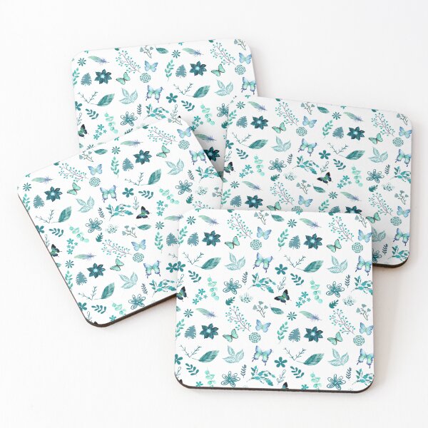 Item preview, Botanical Whimsy – Teal Butterflies, flowers & Leaves Seamless Pattern designed and sold by Fantacaroo Designs.