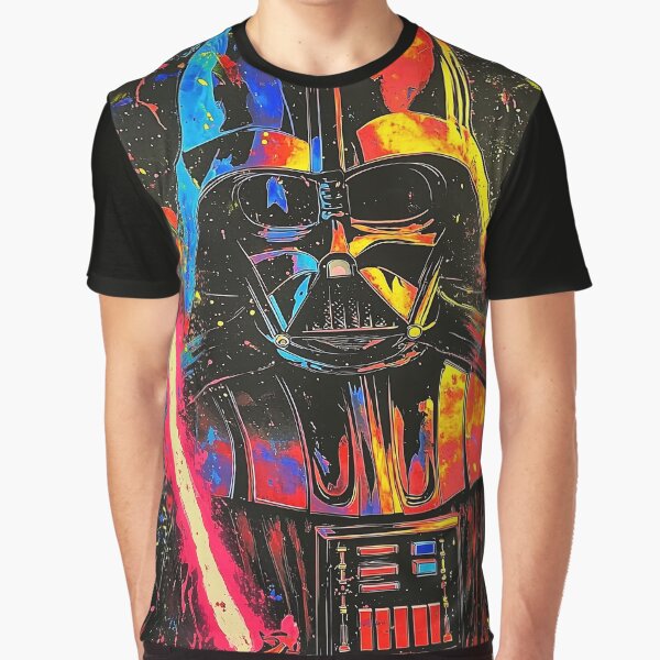 Vista previa del artículo con la obra «Darth Vader, fondo con salpicaduras de pintura de colores.», diseñado y vendido por Gooos.