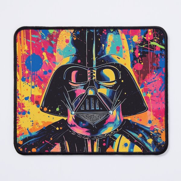 Vista previa del artículo con la obra «Darth Vader, fondo con salpicaduras de pintura de colores.», diseñado y vendido por Gooos.
