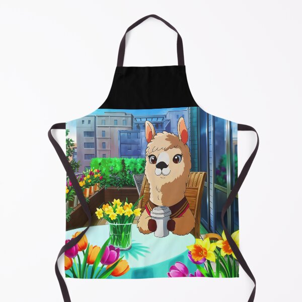 Item preview, Cute Llama sitting drinking a coffee at a Spring terrace - Llamaccino designed and sold by EmeraldeaArt.