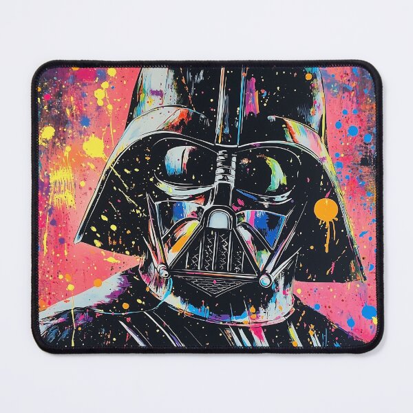 Vista previa del artículo con la obra «Darth Vader, fondo con salpicaduras de pintura de colores.», diseñado y vendido por Gooos.