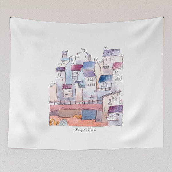 Item preview, Purple Town Watercolor Illustration designed and sold by ReynoIllustration.
