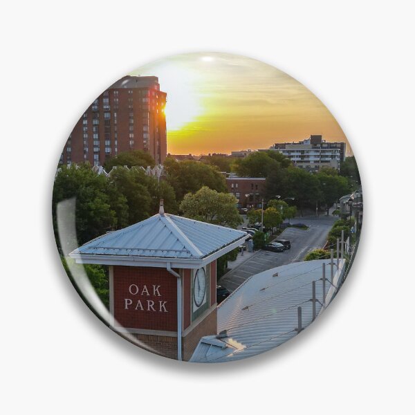 Item preview, Oak Park sunrise with Chicago skyline and green line designed and sold by FlyChi708.