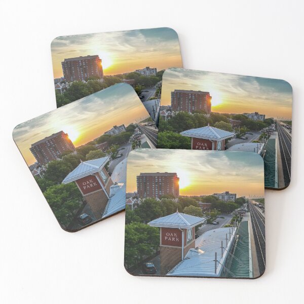 Item preview, Oak Park sunrise with Chicago skyline and green line designed and sold by FlyChi708.