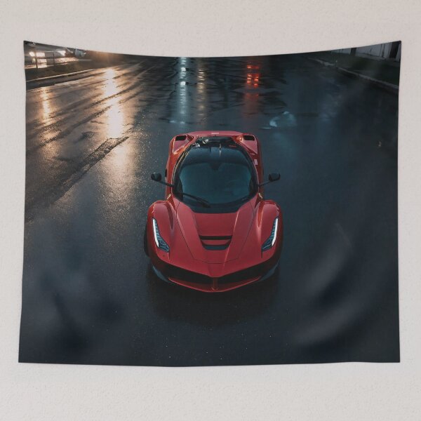Item preview, red hypercar top view in light rain with reflective lights designed and sold by amithachapa.