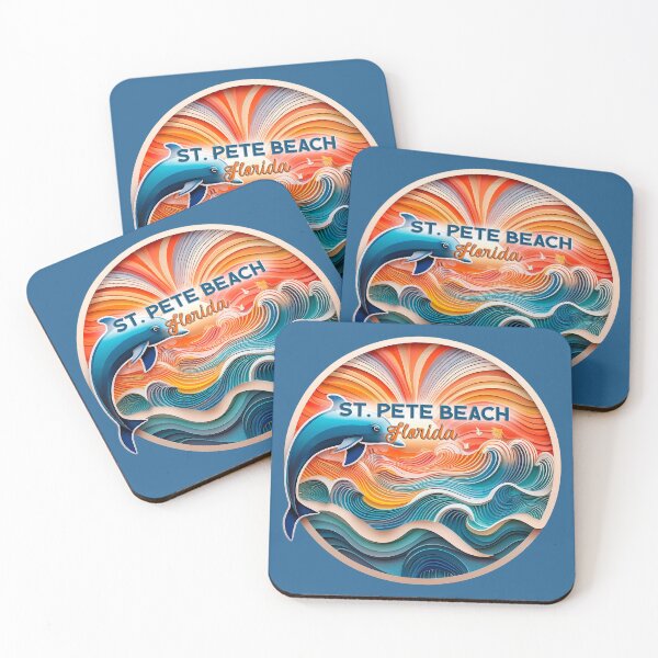 Item preview, St Pete Beach Florida Retro Vintage Waves Sunset & Dolphins One-of-a-Kind Art designed and sold by Mandeville Photography.