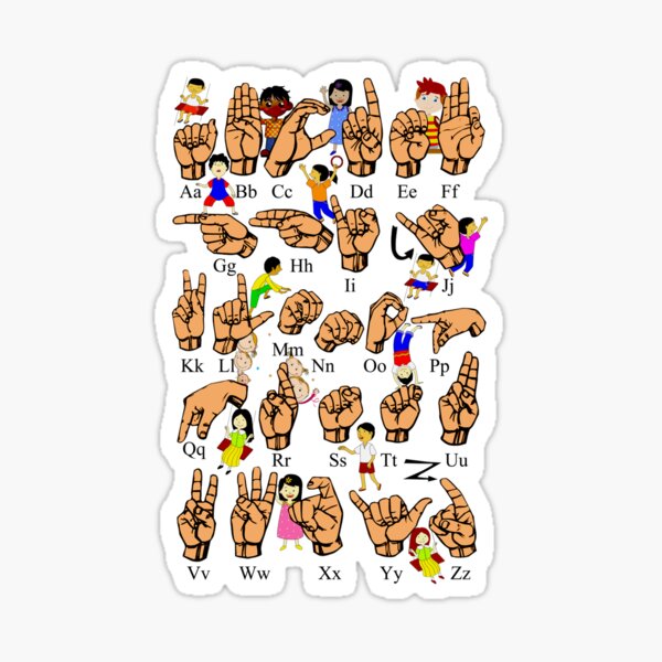 Item preview, ASL Alphabet Kids Cute American Sign Language Cartoon designed and sold by SandyMDesigns.