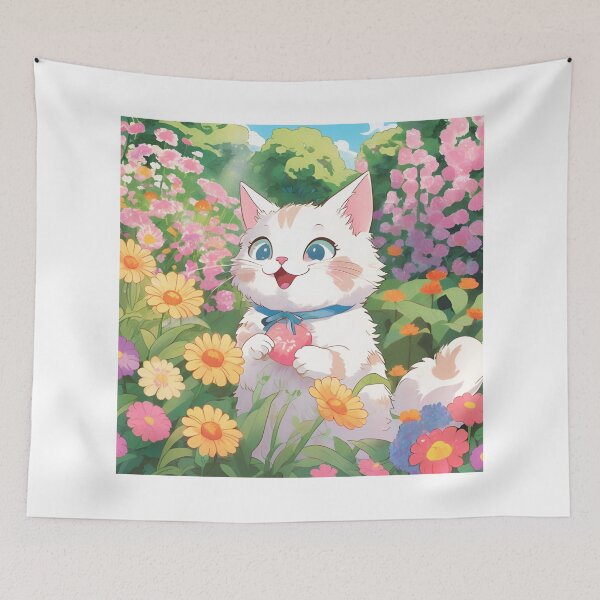 Item preview, Fluffy Cat in Spring Bloom designed and sold by Etsuke.
