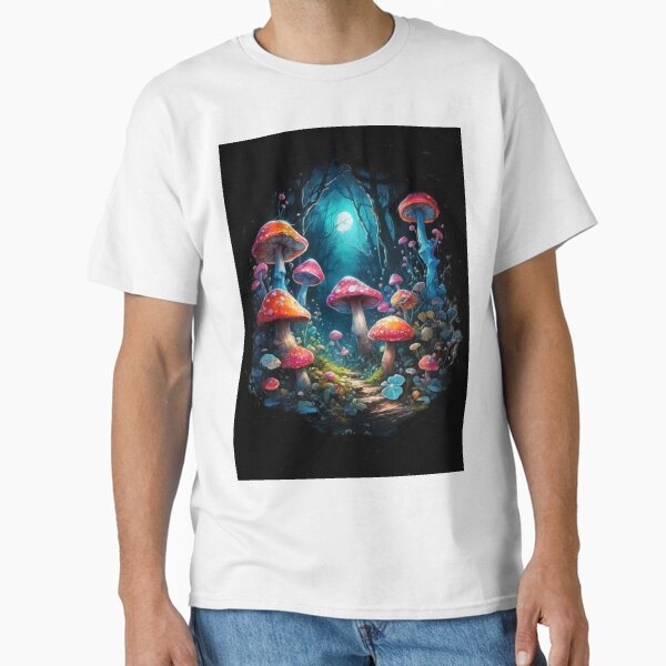 Vista previa del artículo con la obra «Hongos psicodélicos en el bosque MoonLite con luna llena», diseñado y vendido por DMTFM.