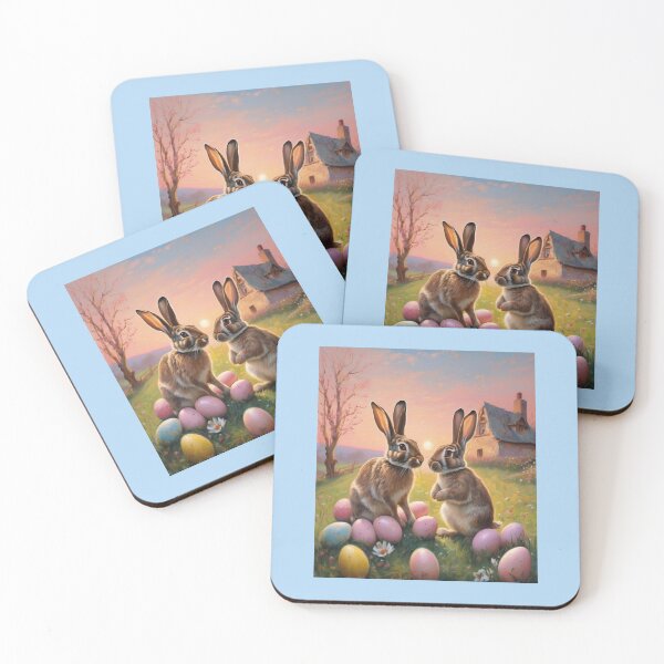 Item preview, "Easter Bliss: Bunnies Decorating Eggs at Sunset" designed and sold by Artisticanvas.