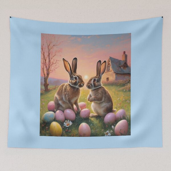 Item preview, "Easter Bliss: Bunnies Decorating Eggs at Sunset" designed and sold by Artisticanvas.