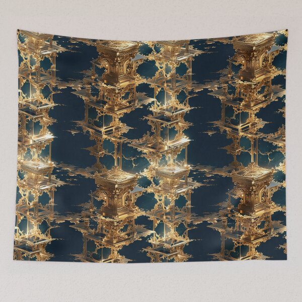 Item preview, Intricate Golden Architectural Structures Against a Dark Backdrop designed and sold by CoolPixels.