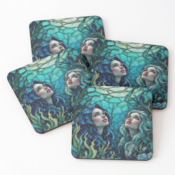 Item preview, Mythical Sirens Beneath the Waves – Ocean Stained Glass Fantasy Art designed and sold by LuxuryApparels.