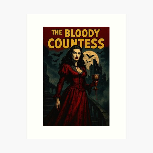 Item preview, The Bloody Countess – 1940s Gothic Vampire Horror Comic Illustration designed and sold by EnjoyaGift.